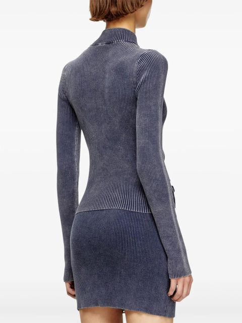 Diesel M-Melissa rib-knit denim-pockets cardigan - Blue