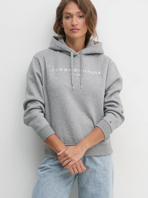 Tommy Hilfiger bluza damska kolor szary z kapturem z aplikacją WW0WW43598
