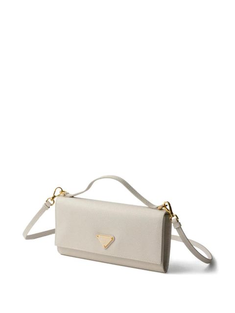 Prada Saffiano leather wallet with shoulder strap - Neutrals