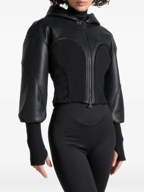 Manière De Voir Amani hooded zip-up cropped jacket - Black