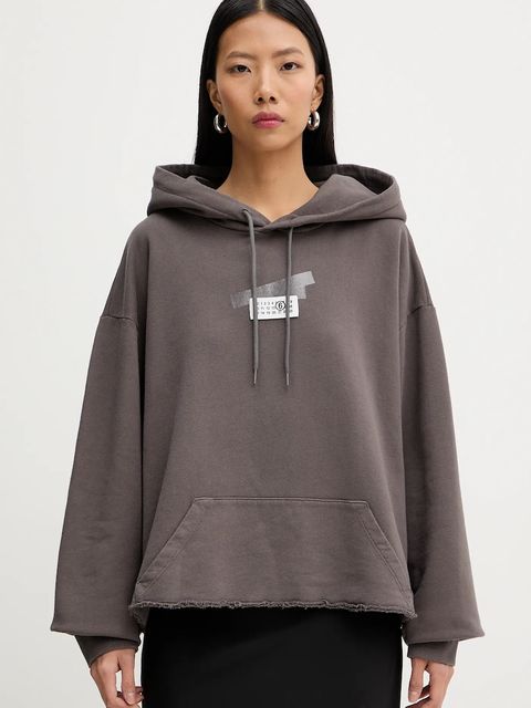 MM6 Maison Margiela bluza bawełniana damska kolor szary z kapturem z aplikacją S62GU0142.M25024.810 - zdjęcie produktu nr 1