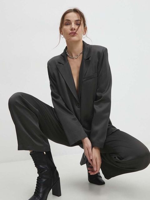 Answear.LAB spodnie damskie kolor szary szerokie high waist