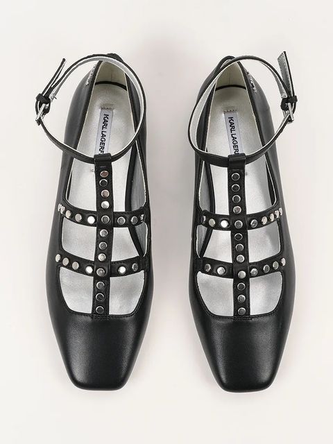 Karl Lagerfeld baleriny skórzane KONNIE kolor czarny KL40189