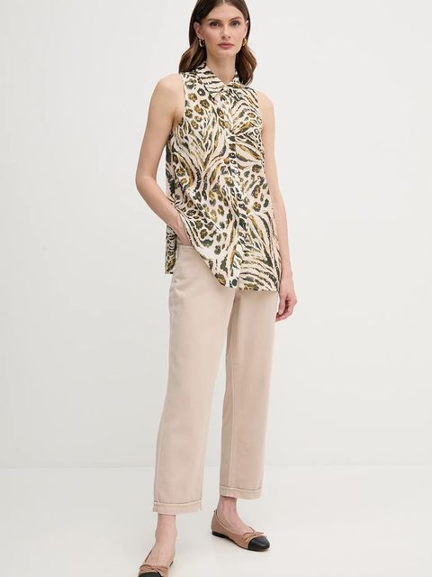 Marc Aurel spodnie damskie kolor beżowy proste high waist 1791-2309-93420 - zdjęcie produktu nr 2