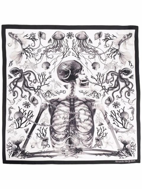 Alexander McQueen sea life-print silk scarf - White
