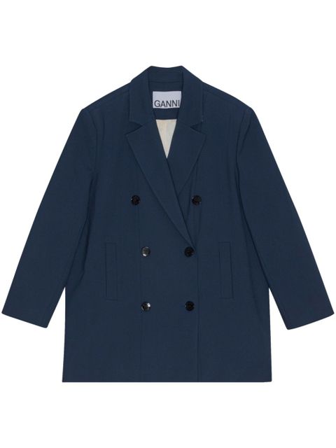 GANNI double-breasted longline blazer - Blue