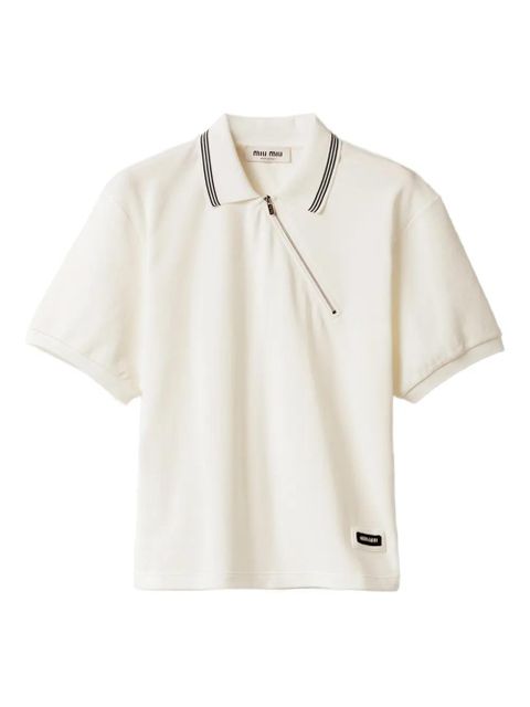 Miu Miu ribbed trim zippered polo shirt - White - zdjęcie produktu nr 1