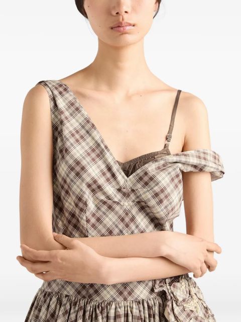 Prada embroidered checked poplin dress - Neutrals