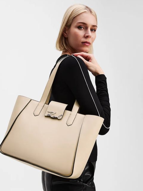 Karl Lagerfeld torebka skórzana K/SIGNATURE kolor beżowy A3W30133