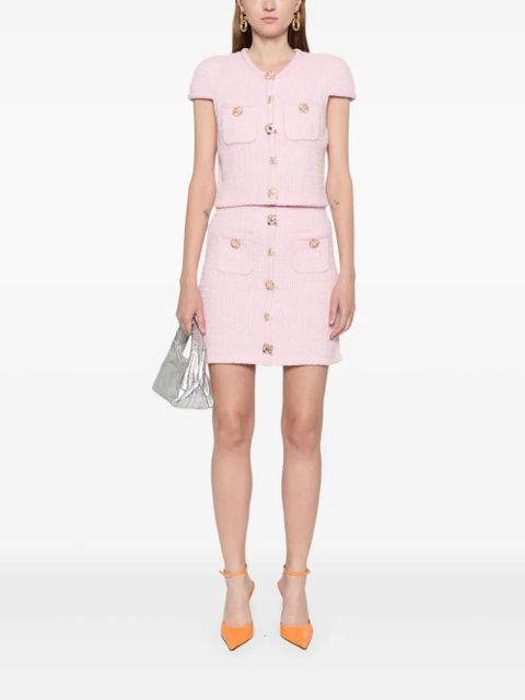 Self-Portrait jewelry-buttons knitted mini skirt - Pink