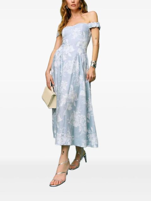Reformation floral print off-shoulder dress - Blue - zdjęcie produktu nr 1