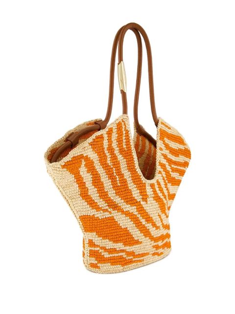 ZIMMERMANN medium Goldentime zebra-print raffia tote bag - Orange