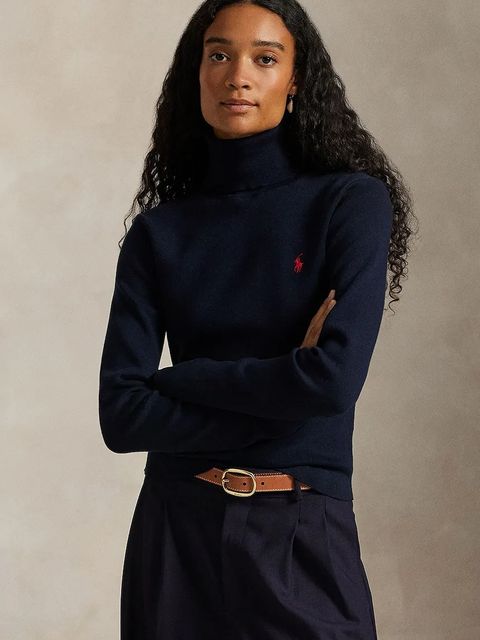 Polo Ralph Lauren sweter bawełniany kolor granatowy z golfem 211959287 - zdjęcie produktu nr 1