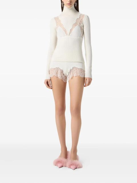 Blumarine lace-embroidered turtleneck jumper - White