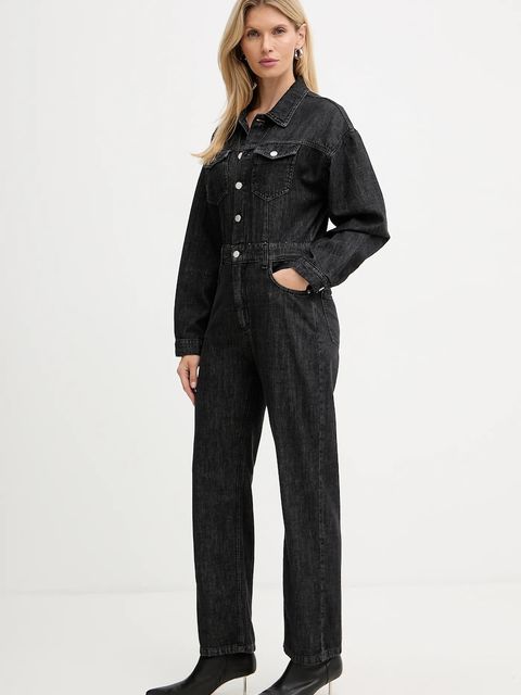 Haveone kombinezon jeansowy kolor czarny bawełniany z kołnierzykiemm YGZ-P007
