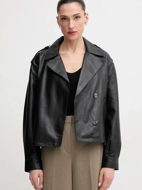 Pepe Jeans kurtka skórzana GRETA kolor czarny przejściowa PL402527 - zdjęcie produktu nr 1