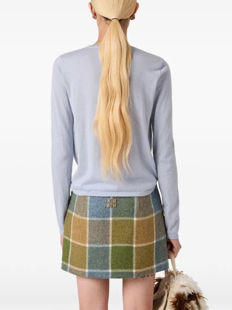 Miu Miu three-button logo-detail long-sleeved T-shirt - Blue