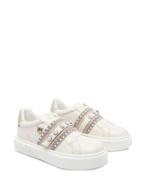 PINKO pearl-embellished platform sneakers - White