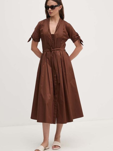 Sandro Ferrone sukienka bawełniana kolor brązowy midi rozkloszowana SFS31XBDSAVONAROLA