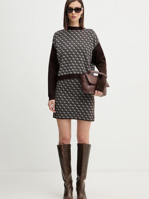 Guess sweter z domieszką wełny AUBREY damski kolor brązowy z półgolfem W5BR23 Z3JD2