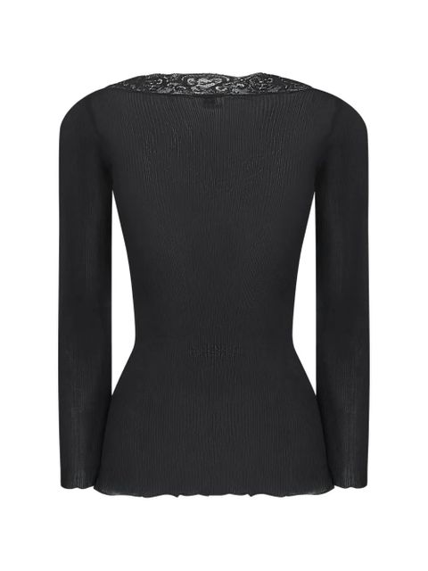 Saint Laurent lace-trim ribbed cardigan - Black - zdjęcie produktu nr 2