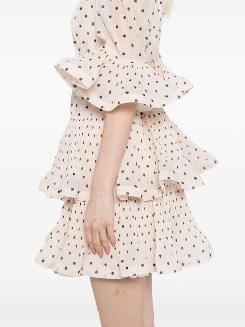 ZIMMERMANN pleated polka dot mini dress - Neutrals