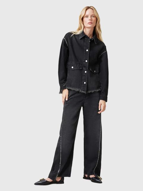 AllSaints kurtka jeansowa HETTIE kolor czarny przejściowa oversize W089PC