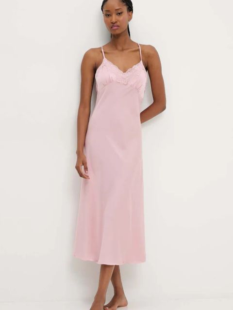 Answear.LAB koszulka nocna jedwabna damska kolor różowy satynowa