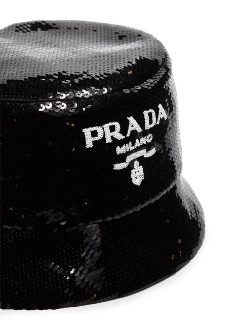 Prada logo-embellished sequined bucket hat - Black