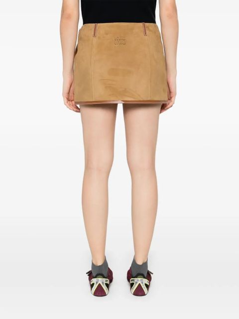 Miu Miu logo-patch mini skirt - Brown