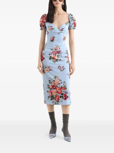 Dolce & Gabbana floral-print puff-sleeve midi dress - Blue - zdjęcie produktu nr 2