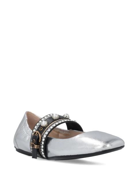 PINKO pearl-embellished buckle ballet flats - Grey - zdjęcie produktu nr 2