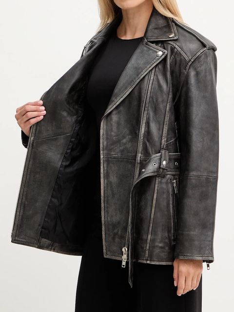 Stand Studio kurtka skórzana Leona kolor czarny przejściowa oversize 66547-7830 - zdjęcie produktu nr 2