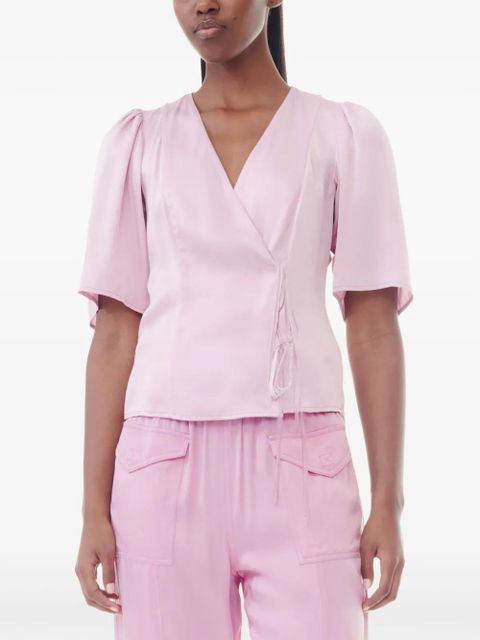 GANNI V-neck wrap blouse - Pink