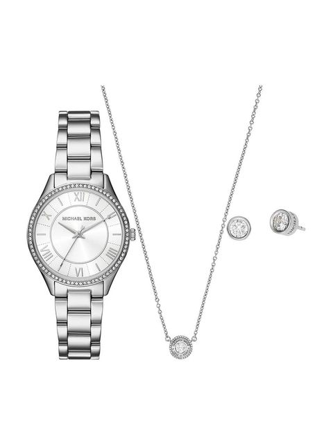 Michael Kors zegarek, naszyjnik i kolczyki LAURYN kolor srebrny