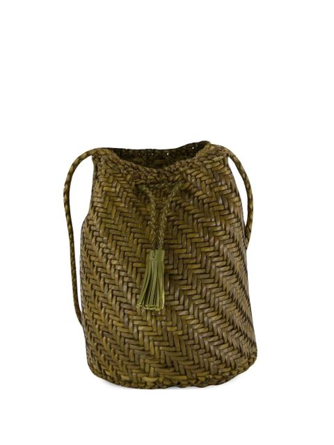 DRAGON DIFFUSION Pompom double jump woven leather shoulder bag - Green - zdjęcie produktu nr 1