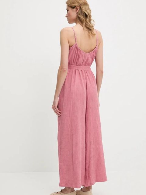 Answear.LAB kombinezon bawełniany kolor różowy bawełniany z dekoltem okrągłym