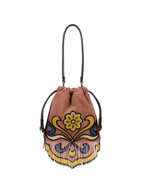 ETRO Small Kalispera beaded fringed suede bucket bag - Brown - zdjęcie produktu nr 1