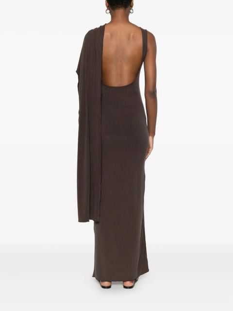 Aya Muse one-shoulder fine-ribbed maxi dress - Brown