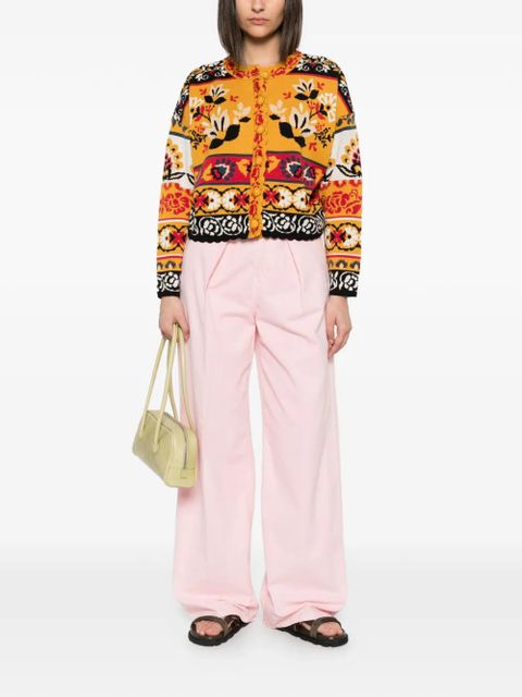 FARM Rio floral-intarsia scalloped-trim cardigan - Yellow - zdjęcie produktu nr 2