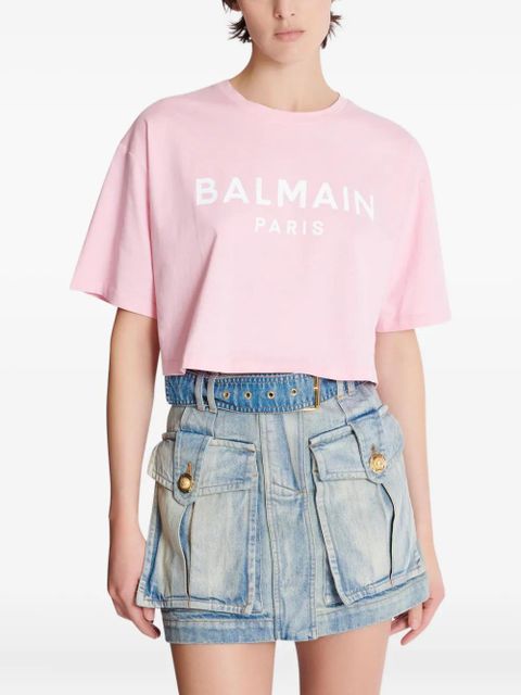 Balmain cropped logo-print T-shirt - Pink