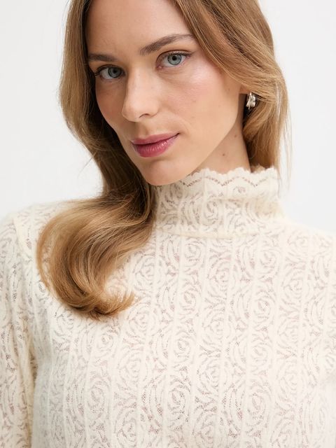 United Colors of Benetton sweter damski kolor beżowy lekki z półgolfem 5W77DQ0AT