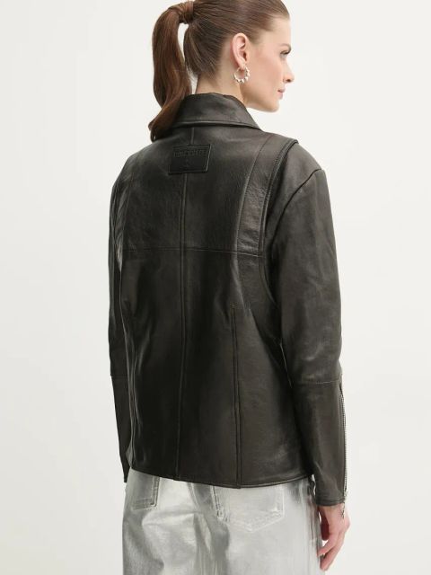 Patrizia Pepe kurtka skórzana kolor czarny przejściowa 8O0160 L143