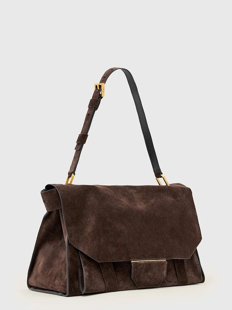 AllSaints torebka nubukowa URSA kolor brązowy W321XC - zdjęcie produktu nr 2