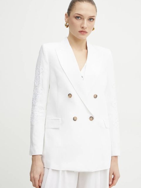 ERMANNO Firenze marynarka z domieszką lnu kolor biały dwurzędowa 56TI021ES1 - zdjęcie produktu nr 1