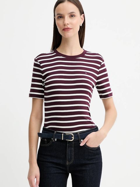 Tommy Hilfiger t-shirt bawełniany damski kolor bordowy WW0WW40587 - zdjęcie produktu nr 1