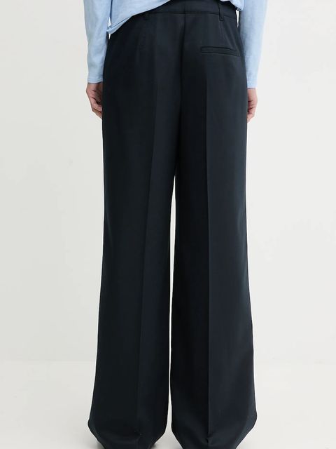 Marc O'Polo spodnie z dodatkiem wełny damskie kolor granatowy proste high waist 600015310005 - zdjęcie produktu nr 2