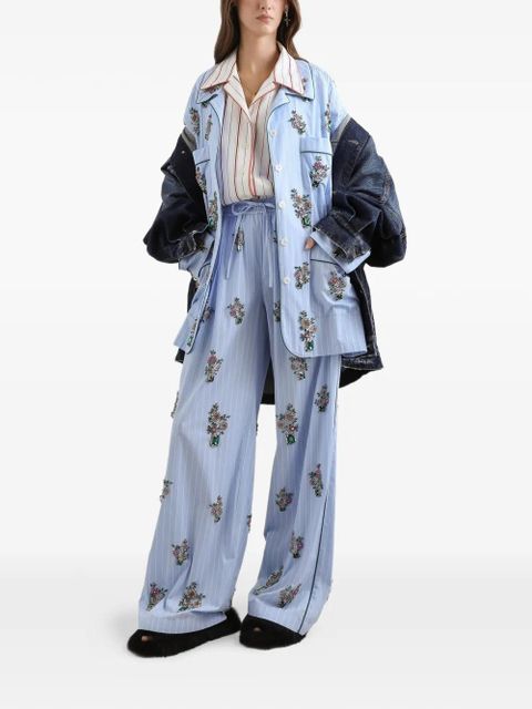 Dolce & Gabbana striped poplin trousers with crystal flower embroidery - Blue - zdjęcie produktu nr 2