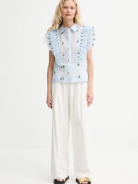 MUNTHE koszula MUST damska kolor niebieski regular z kołnierzykiem klasycznym 252102725224