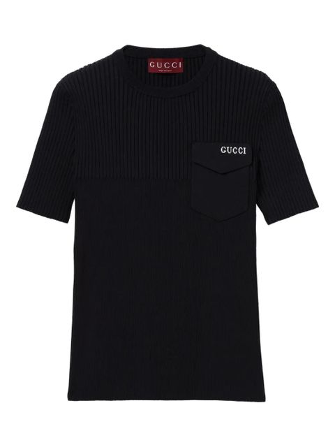 Gucci ribbed-knit breast-pocket Top - Black - zdjęcie produktu nr 1